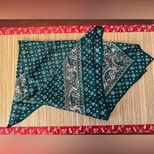 Green and Gold Paisley Scarf Made In Japan Acetate 22.5” Square